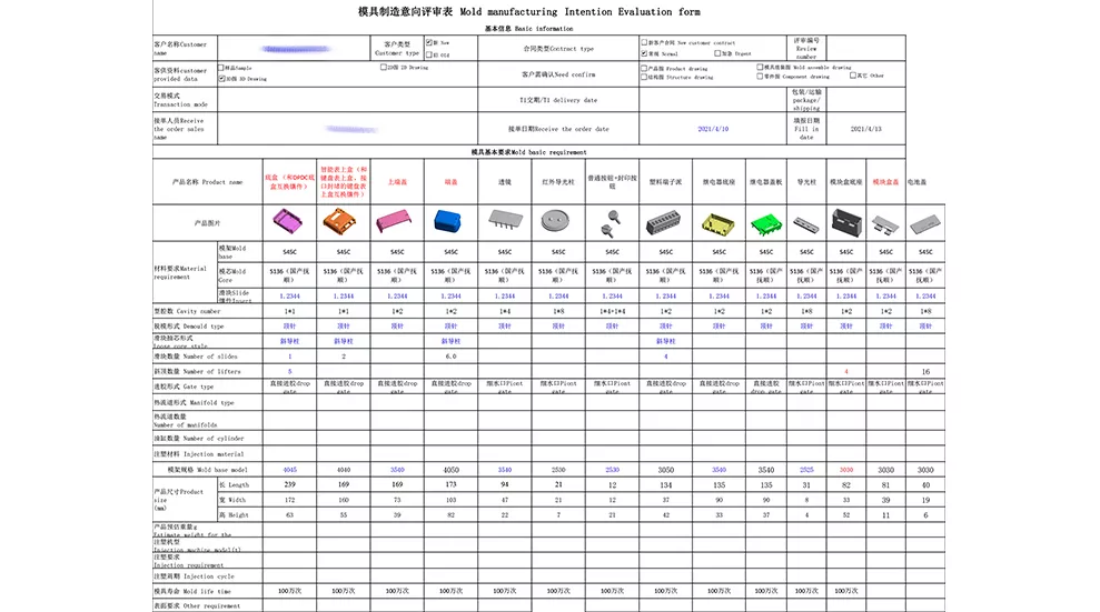 模具制造意向评审表